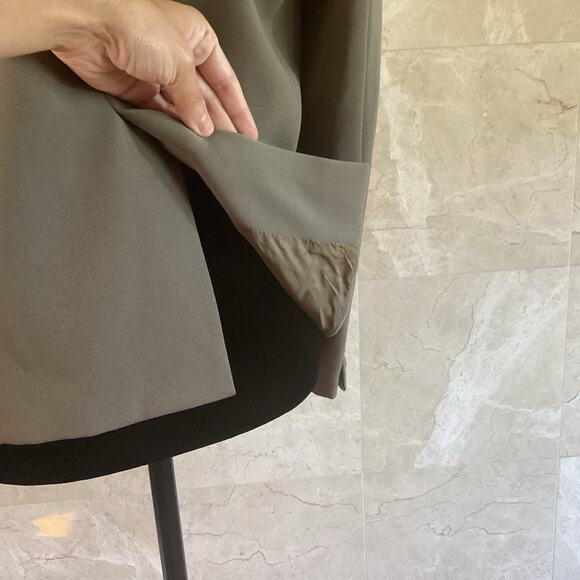 VTG Giorgio Armani Blazer 38 Olive Wool Collarless Minimalist Italy Structured - Picture 7 of 11